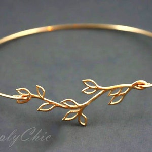 Gold Bangle, Silver Bangle, Bracelet, Leaf, Branch, Olive Branch, Greek, Open branch gold bangle bracelet image 5