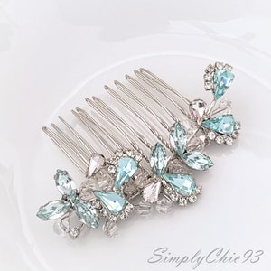 Aquamarine Rose Gold Bridal Hair Comb, Light Blue Wedding Hair Comb, Crystal Hair Piece , Bridesmaids Gifts, Tiara,Rose Gold Swarovski Comb