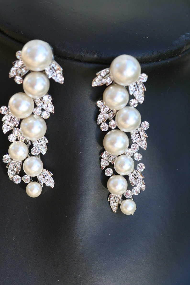 Petals and pearls Swarovski crystal and pearl bridal earrings Etsy