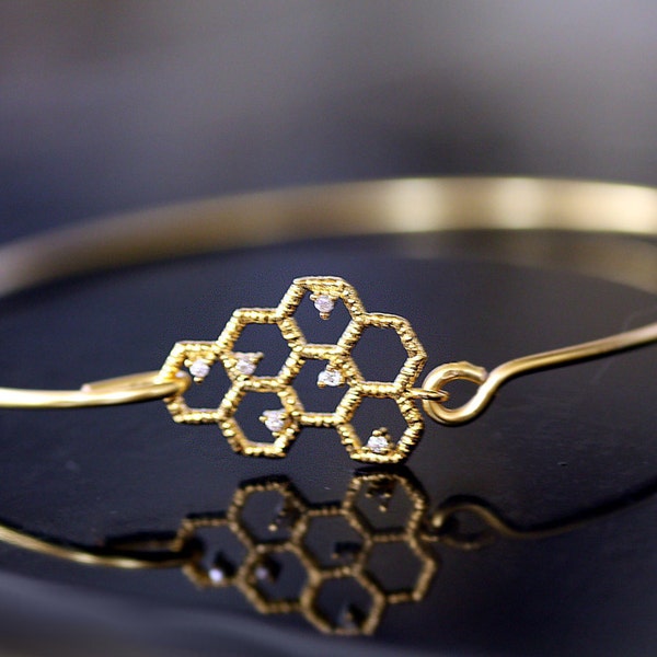 Bee Hive, Gold Bangle, Gold Bracelet, , Gold Bangle, Bridal bracelet, Bridesmaid, gifts,cubic zirconia bangle