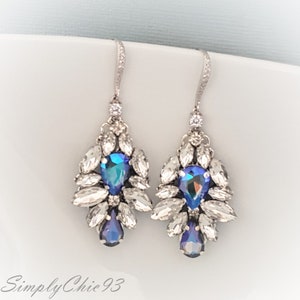 Navy Gold Shadow  Blue Crystal Bridal Earrings, Dusty Blue Earrings, Wedding Jewelry, Something Blue Bridal Jewelry, Vintage Blue Earrings