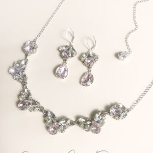Octwine Bridal Necklace & Earrings Set - Crystal Rhinestones & Pearls, Silver Tone, 42cm - View #5