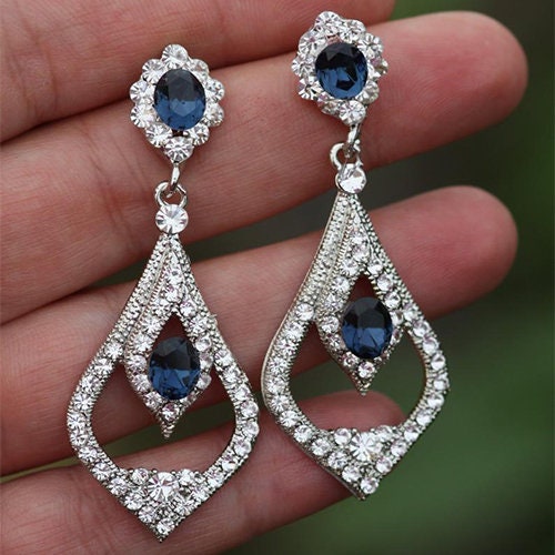 Sapphire Blue Bridal Earrings Swarovski Earrings Wedding | Etsy