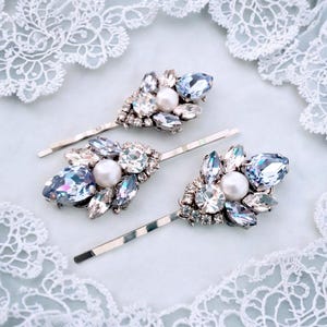 Light Sapphire Blue Swarovski Crystal Hair Pin. Vintage Dusty Blue Hair Clip,Head Piece, Art Pin, Crystal Hair Bobby Pin, Wedding Bobby Pins