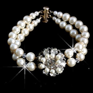 Dina Swarovski crystal and pearl Bridal double strand bracelet