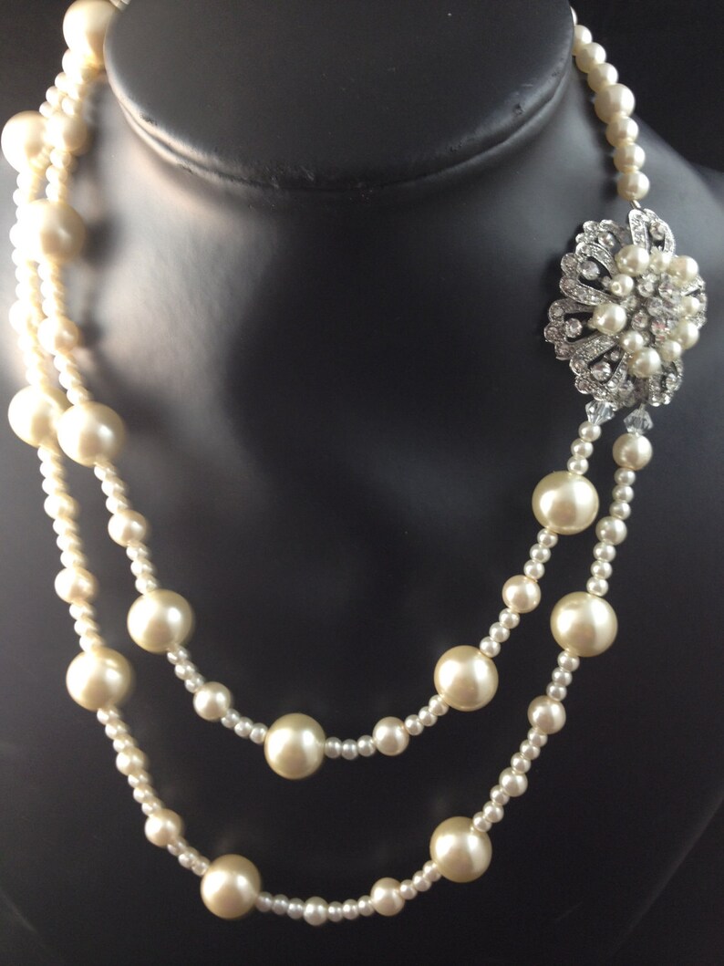Bloom Swarovski crystal double strand pearl necklace Etsy