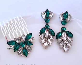 Dark Green Crystal Comb, Bridal Emerald Green Crystal Comb, Flower Hair Accessory,Green Wedding Jewelry, New 2020 Wedding Trends