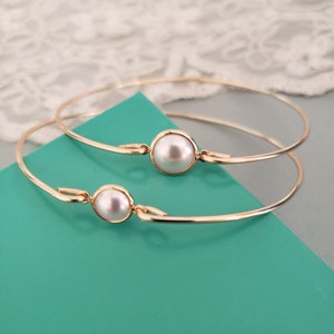 Mother Child Pearl Bangle Mother Gold Bracelet, Single Pearl Cuff Bangle Bracelet, Bridal Jewelry, Bridesmaids Gift, Bridesmaids cuff 2020 image 1