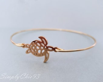 Under The Sea Bangle Set-Little Turtle Gold Bracelet Bangle Cuff, Gold Beach Bangle, Beach Wedding Gift,Little Girls Gifts,Bridesmaids Gift