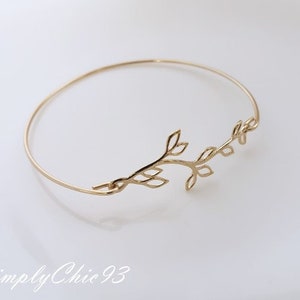 Gold Bangle, Silver Bangle, Bracelet, Leaf, Branch, Olive Branch, Greek, Open branch gold bangle bracelet image 4