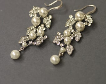 Pearl Earrings- Wedding Jewelry, Bridal Earrings, Swarovski , Lamor Swarovski crystal and pearl bridal  earrings