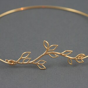 Gold Bangle, Silver Bangle, Bracelet, Leaf, Branch, Olive Branch, Greek, Open branch gold bangle bracelet image 7