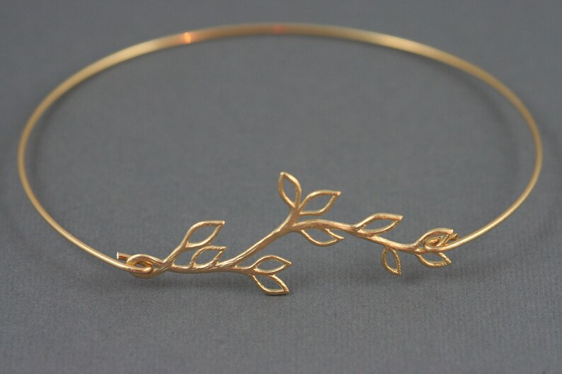 Gold Bangle, Silver Bangle, Bracelet, Leaf, Branch, Olive Branch, Greek, Open branch gold bangle bracelet image 7