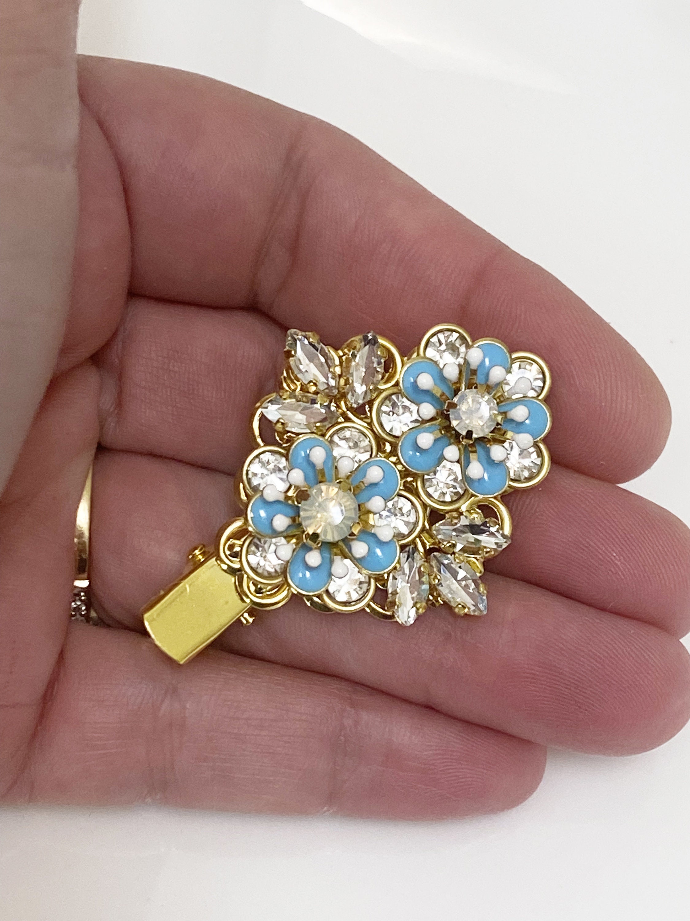 Wunderschöne Emaille-Haarspange Mit Kristallen – Blütendesign, Ca. 7 Cm Breit, Eleganter Haarschmuck