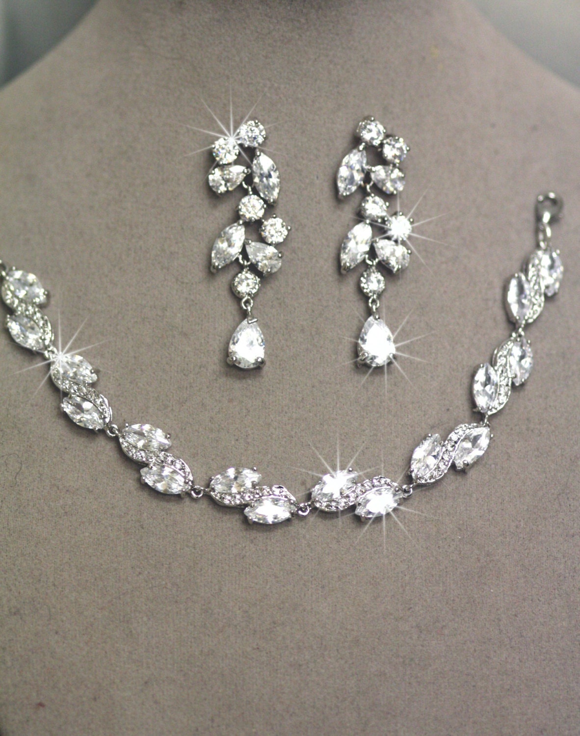 Wedity Set Gioielli Da Sposa In Argento E Strass - Collana, Orecchini E Bracciale Per Donne E Ragazze - Foto 9