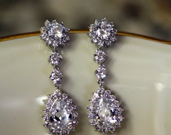 Vintage Cubic Zirconia Bridal Earrings- Wedding Earrings, Crystal Earrings, Bridal Earrings, Drop Earrings, Victorina