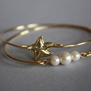 Three Pearl Bracelet Bangle, Past Present Future Jewelry, Girlfriend Gift, Gold Bangle, Bridal bracelet, Bridesmaid,Memorable gifts, image 4
