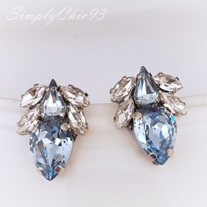 Romantic Ice Blue Bridal Earrings, Wedding Earrings, Swarovski Light Sapphire Earrings,Pearl Stud Earrings,Bridesmaid Gifts, Crystal Studs