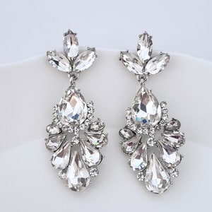Clear Crystal Statement Earrings-Large Crystal earrings,Vintage Wedding Chandelier Earrings, Cluster Crystal Earrings, Weddings Jewelry