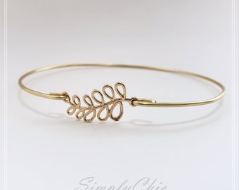 Greek Leaf Branch Bangle, Double Stackable Bangles , Gold Branch bracelet, Open Leaf Branch Bangle Cuff,Beach Jewelry,Wedding Bracelet, Gift