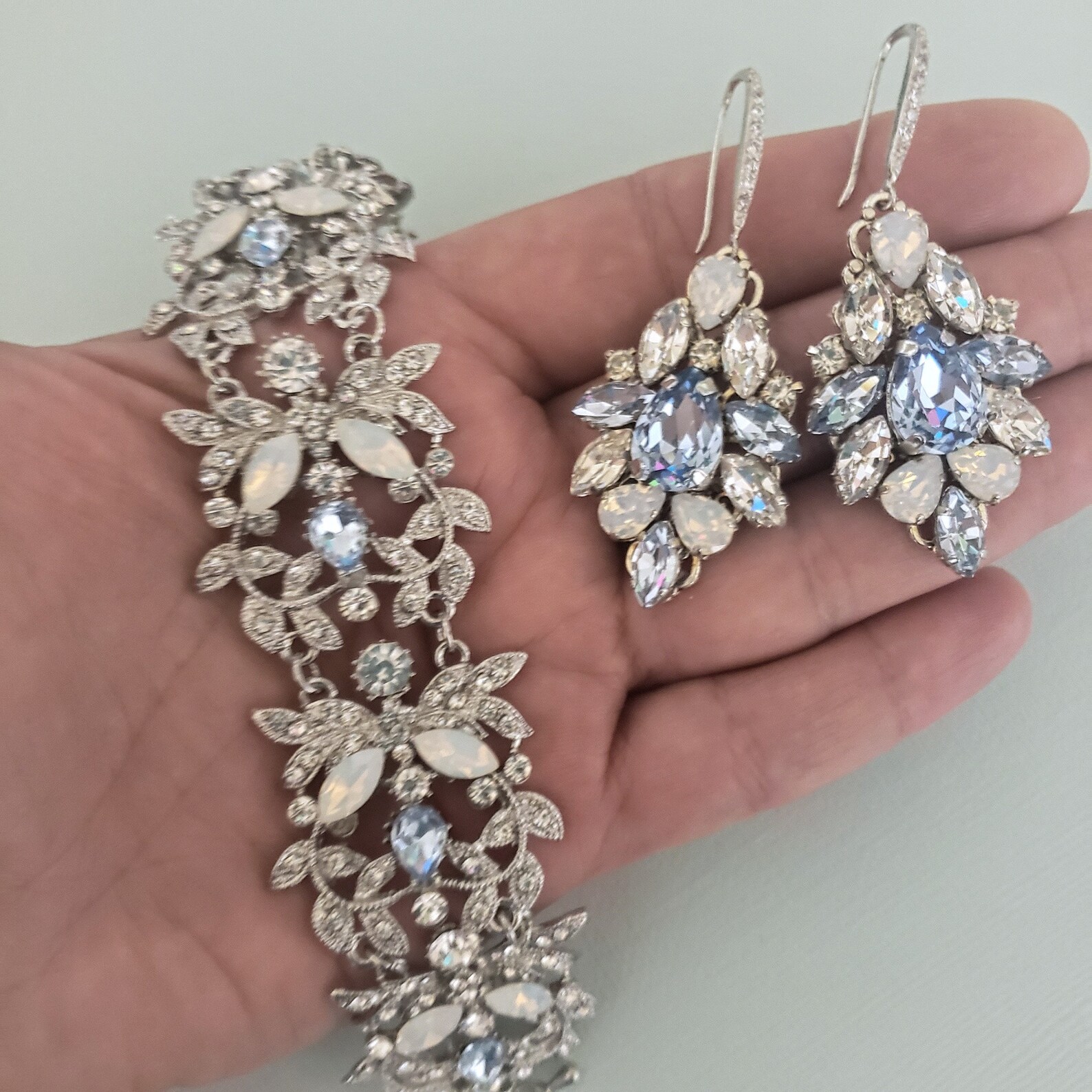 light blue statement earrings