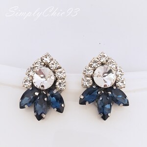 Romantic Montana Blue  Bridal Earrings, Wedding Earrings, Swarovski Dark Blue Earrings, Wedding Crystal Stud Earrings, Vintage 1920 Earring