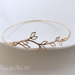 Gold Bangle, Silver Bangle, Bracelet, Leaf, Branch, Olive Branch, Greek, Open branch gold bangle bracelet image 2