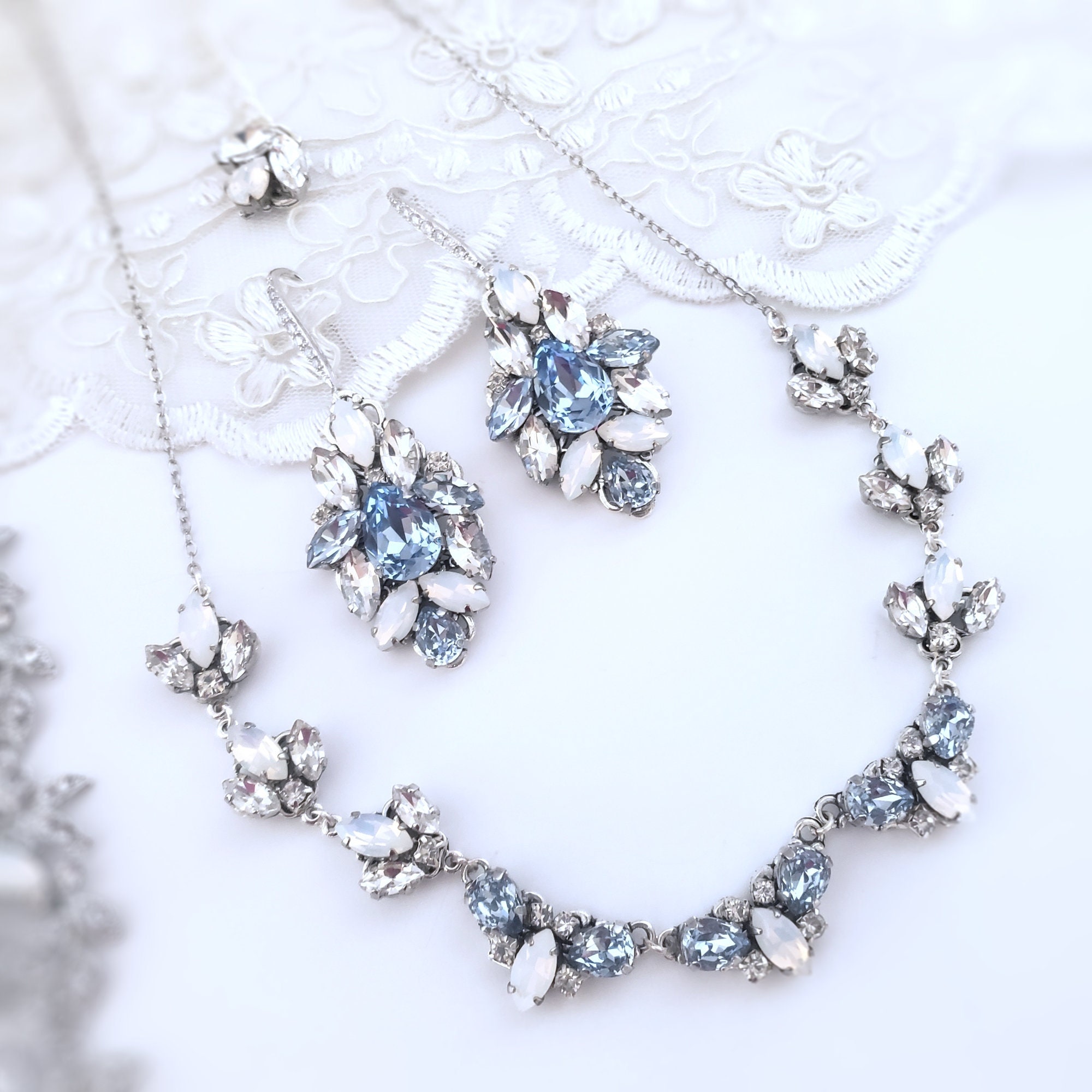 Complete Wedding Set-Light Blue White Opal Swarovski Crystal | Etsy