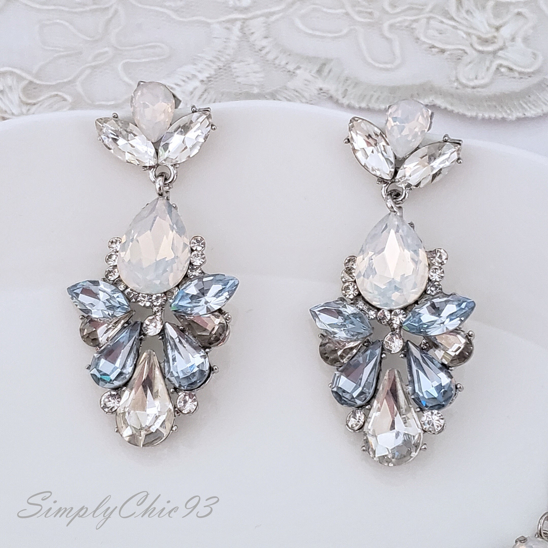 light blue statement earrings
