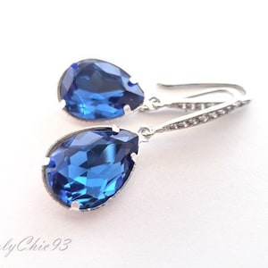 Sapphire Blue Crystal Earrings. Something Blue Bridal Gift,Sapphire Drop Earrings,Swarovski Sapphire Earrings,Classic Blue Drop Earrings