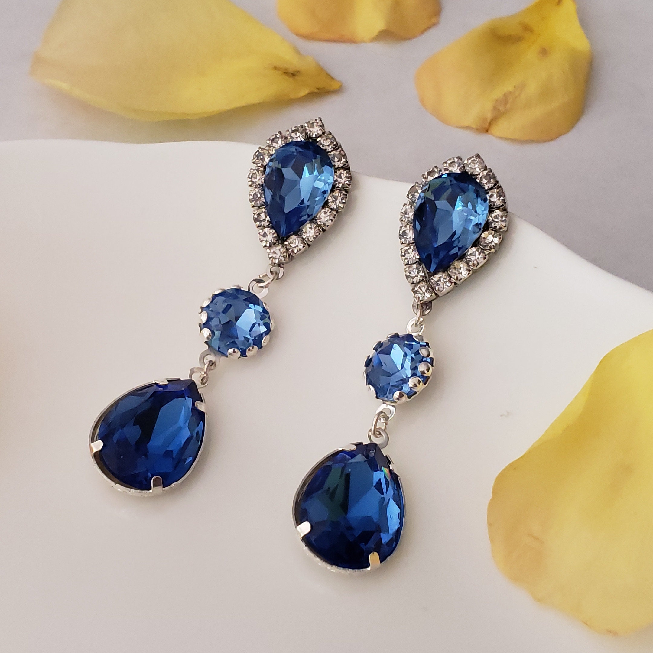 Sapphire Blue Crystal Earrings. Something Blue Bridal Gift | Etsy