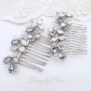 Swarovski Sapphire Blue and White Opal Crystal Comb,Bridal Flower Branch Hair Comb, Light Blue Hair Accessories Jewelry, Blue Bridal Tiara,