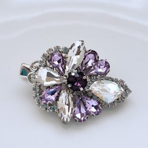Violet Purple Amethyst Hair Pin , Bridal Hair Pin, Purple Rhinestone Hair Clip , Silver Rhinestone Bridal Clip, Wedding Violet Hair Comb