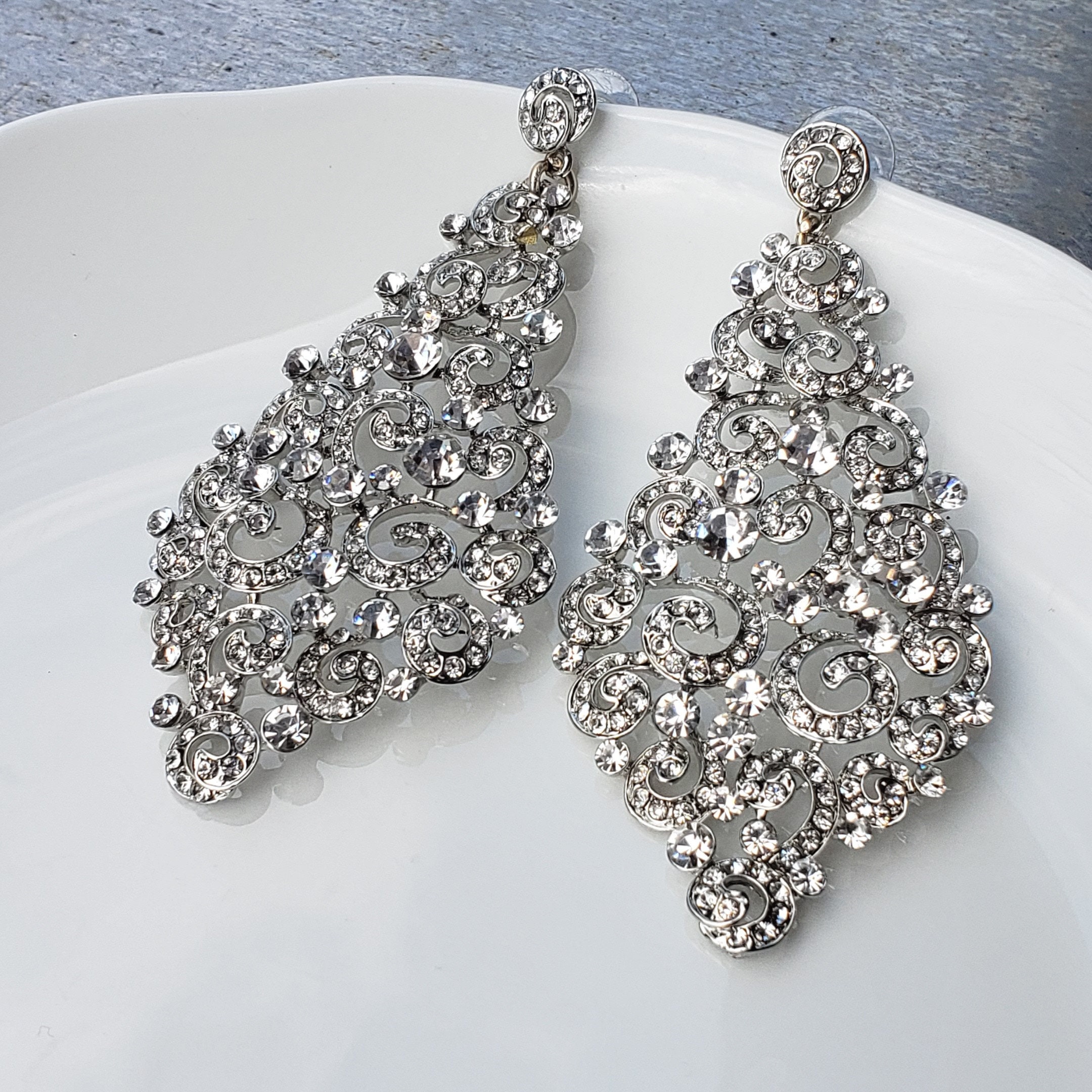 Big Bridal Earrings Swarovski Crystal Earrings Wedding - Etsy