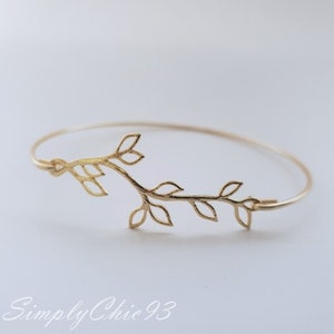 Gold Bangle, Silver Bangle, Bracelet, Leaf, Branch, Olive Branch, Greek, Open branch gold bangle bracelet image 1