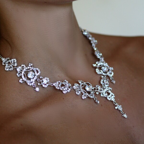 Swarovski Bridal Set, Bridal Earrings, Bridal Necklace, Crystal Necklace, Wedding Jewelry,