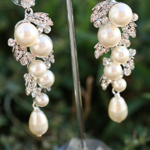 Pearl Earrings- Wedding Jewelry, Bridal Earrings, Swarovski , Lamor Swarovski crystal and pearl bridal  earrings