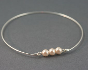 Past Present Future  Swarovski pearl silver bangle