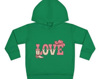 Cowgirl Boots & Hat LOVE Toddler Hoodie | Western Valentine Kids Pullover