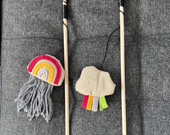 Natural Linen Cat Wand Toy with Catnip | Wooden Teaser, Eco-Friendly Play