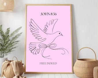 Christian Wall Art Printable | John 8:36 Free Indeed Bible Verse (Digital Download)
