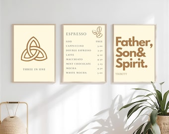 Christian Coffee Bar Wall Art Set, Father Son Spirit Print (Digital Download)