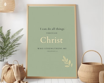 Philipper 4:13 Schriftdruck, Sage Green Christian Wandkunst (digitaler Download)