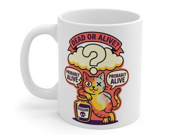 Schrodinger's Cat Coffee Mug, Quantum Mechanics Science Gift, Retro Nerd Tea Cup