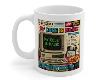 Retro Computer Mug, My Code Is Magic, Programmer Software Engineer Coffee Cup
