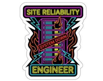 Site Reliability Engineer Sticker – Neon Server System Down Decal – Cyberpunk SRE Art Laptop Decor