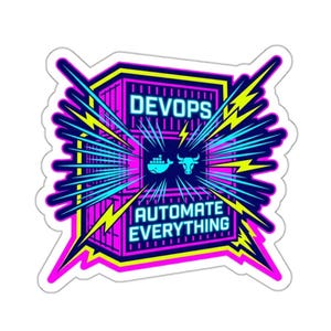 DevOps Engineer Sticker – Neon Docker Container, Cyberpunk Tech Art (Automate Everything)