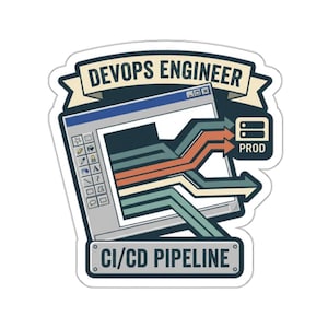 DevOps Engineer-klistermärke – Retro 90-tals GUI CI/CD Pipeline Laptopkonst