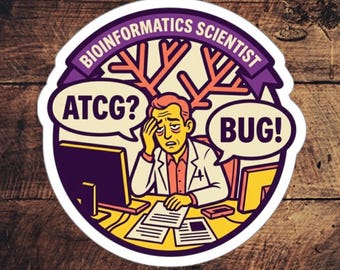 Bioinformatics Scientist Sticker – Funny Gene Code, DNA Comic Art, Geek Humour Decal