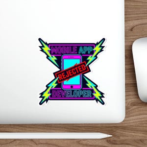 Pegatina de la aplicación Neon Rejected – Calcomanía ciberpunk con humor para desarrolladores móviles imagen 6